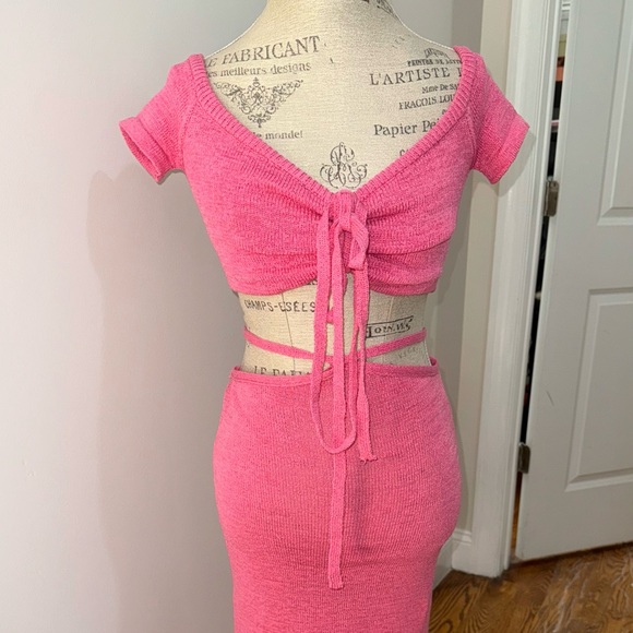 Pink Two Piece Tie Maxi Skirt Set - Picture 2 of 6